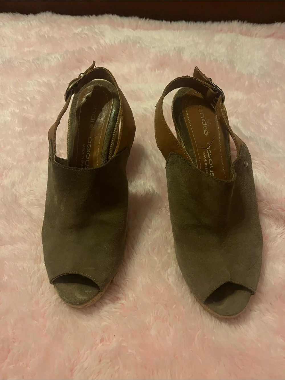 Andre Assous Brown Suede Espadrille Wedge Sandals